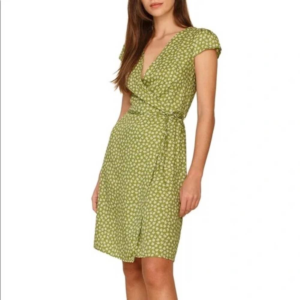 Reformation Zena Floral Wrap Dress In Green Size XS